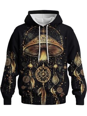 Black & Gold Dreamcatcher Mushroom Hoodie Sweater - Men